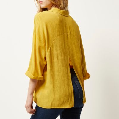 Yellow split back blouse